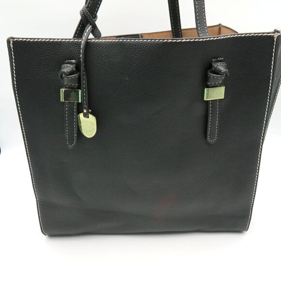 London Fog Tote Bag Black Pebbled Faux Vegan Leather Tote Bag Gold Tone Hang Tag - Picture 1 of 12